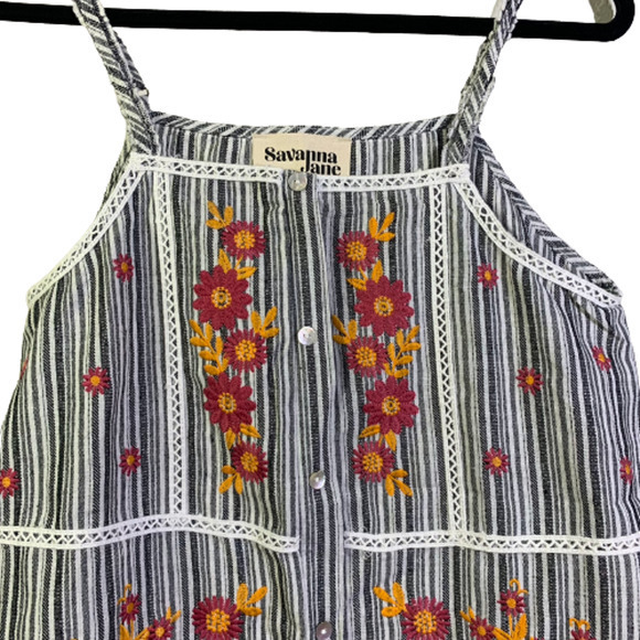 SAVANNA JANE Black & White Stripe Embroidered‎ Floral Tank Top - NWT - Picture 2 of 12